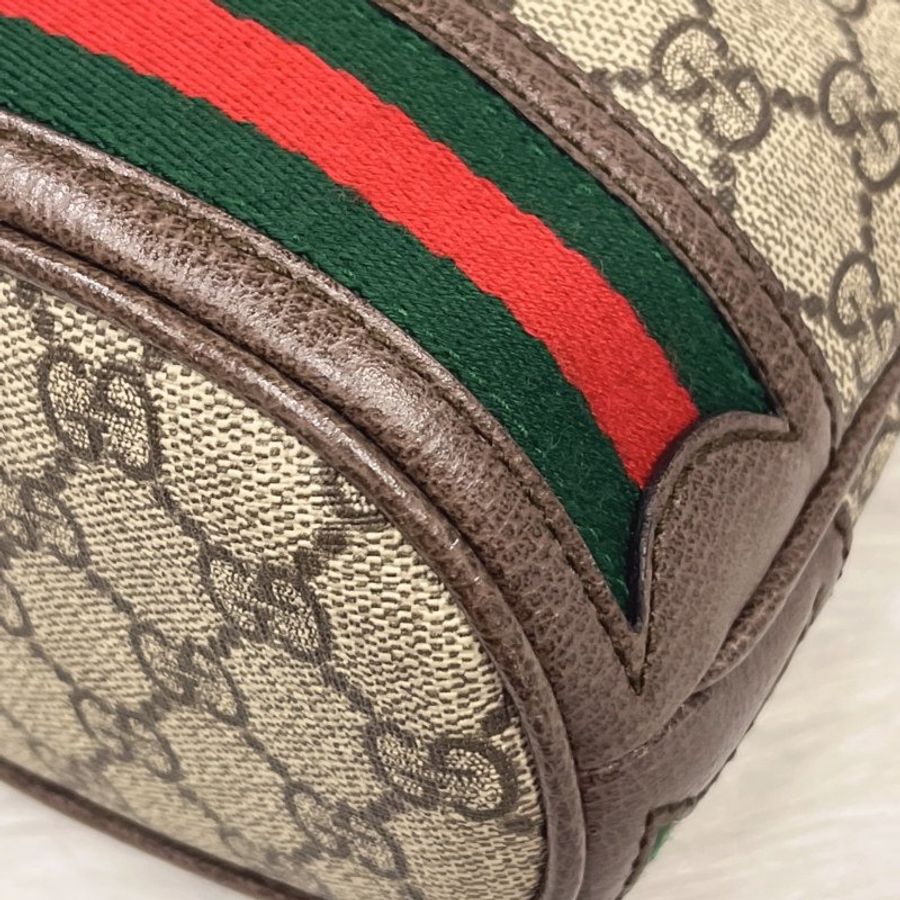 GUCCI 古馳 卡其咖 Ophidia紅綠條 小款 手提水桶包/斜背包-3