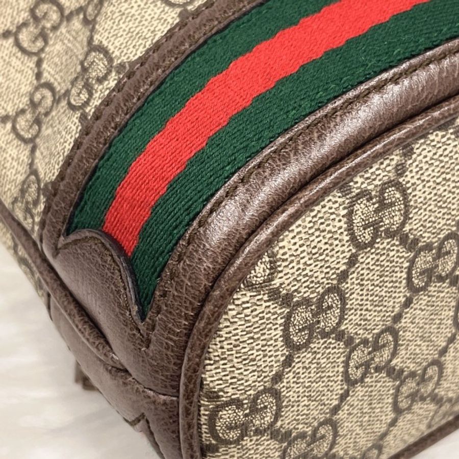 GUCCI 古馳 卡其咖 Ophidia紅綠條 小款 手提水桶包/斜背包-4