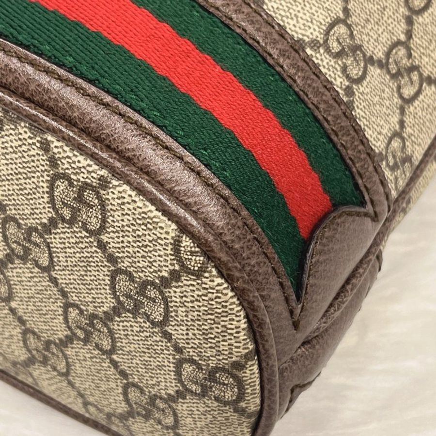 GUCCI 古馳 卡其咖 Ophidia紅綠條 小款 手提水桶包/斜背包-5