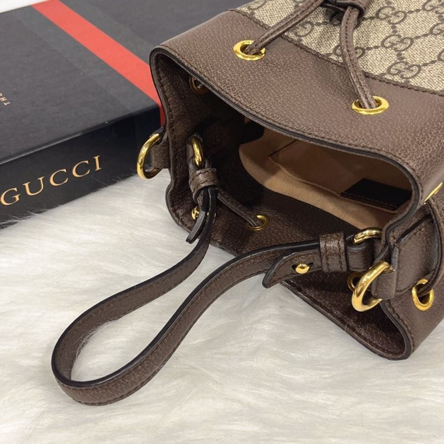 GUCCI 古馳 卡其咖 Ophidia紅綠條 小款 手提水桶包/斜背包-7