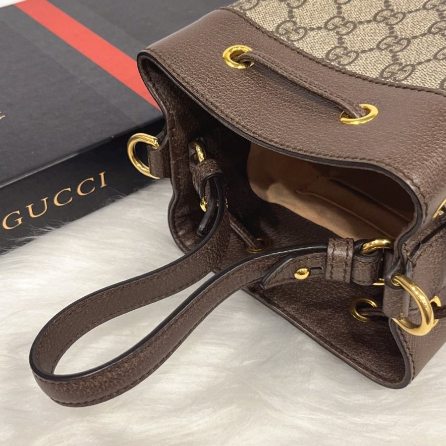 GUCCI 古馳 卡其咖 Ophidia紅綠條 小款 手提水桶包/斜背包-8