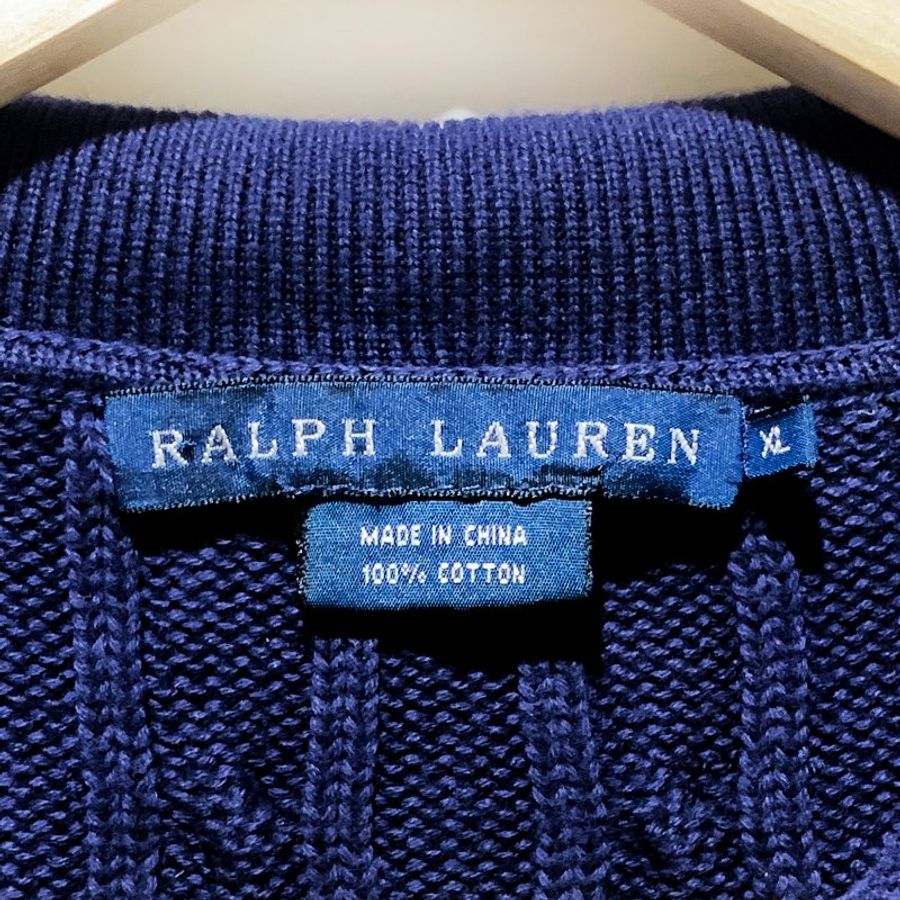 RALPH LAUREN 厚質感純棉針織短袖POLO衫 藍紫色 100%純棉 刺繡小馬 保暖休閒毛衣【壽司羊羊】二手衣-1