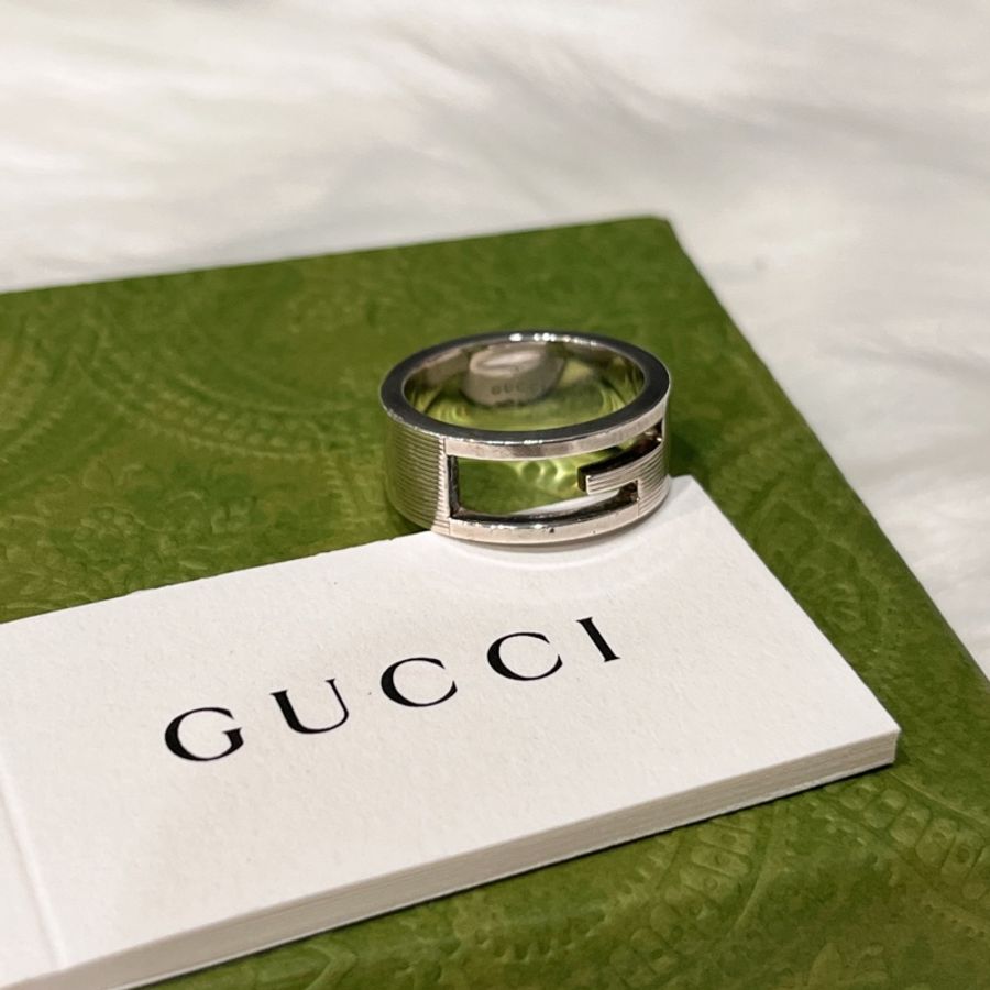 GUCCI 古馳 純銀G字細版戒指/飾品 戒圍#15-2