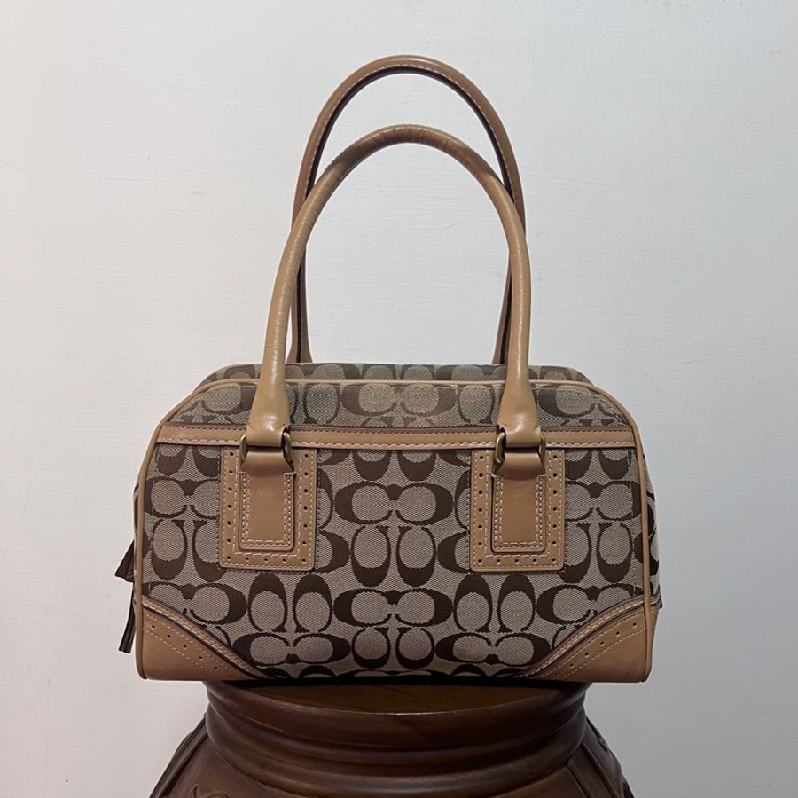 售出 COACH 10532 專櫃款 Signature Canvas Handbag 老花三夾層手提包 帆布拼接皮革手袋-1