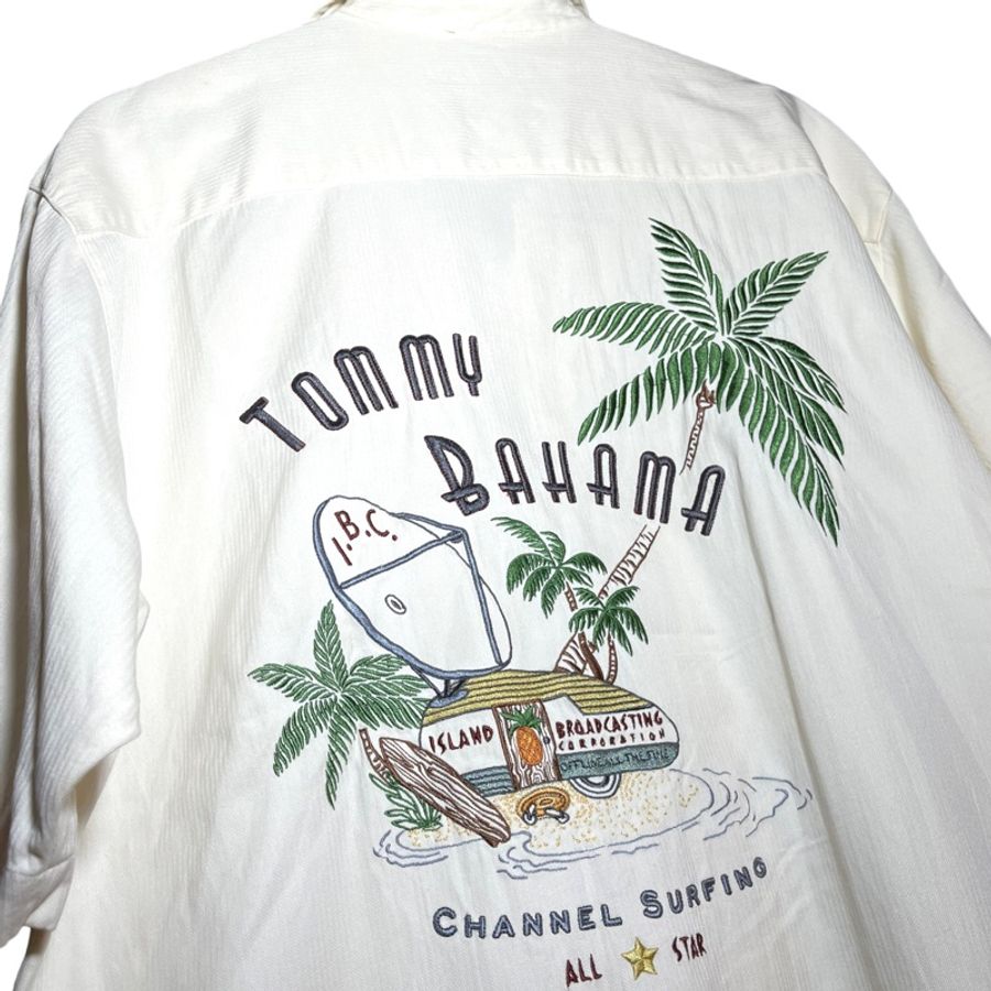 顛復古⚡️美國Tommy Bahama白色海灘刺繡蠶絲夏威夷短袖襯衫❤️男女皆可F0307009-6