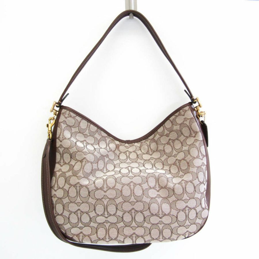 【日本直送】Coach Signature Soft Tabby Hobo C6659 女式皮革帆佈單肩包手提包深棕色-0