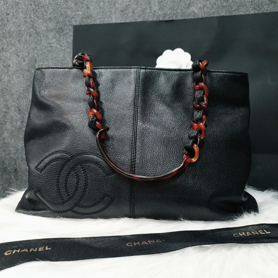CHANEL 香奈兒 VINTAGE老香全皮玳瑁手把雙層 手提包/肩背包-0