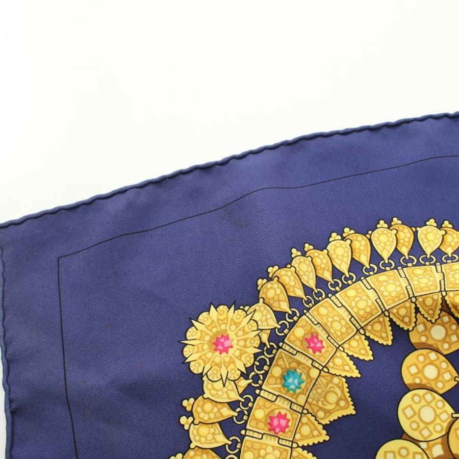 【日本直送】中古HERMES[B]方巾90 「KOSMIMA」 絲巾 絲 海軍藍 橙黃色 多彩色-7