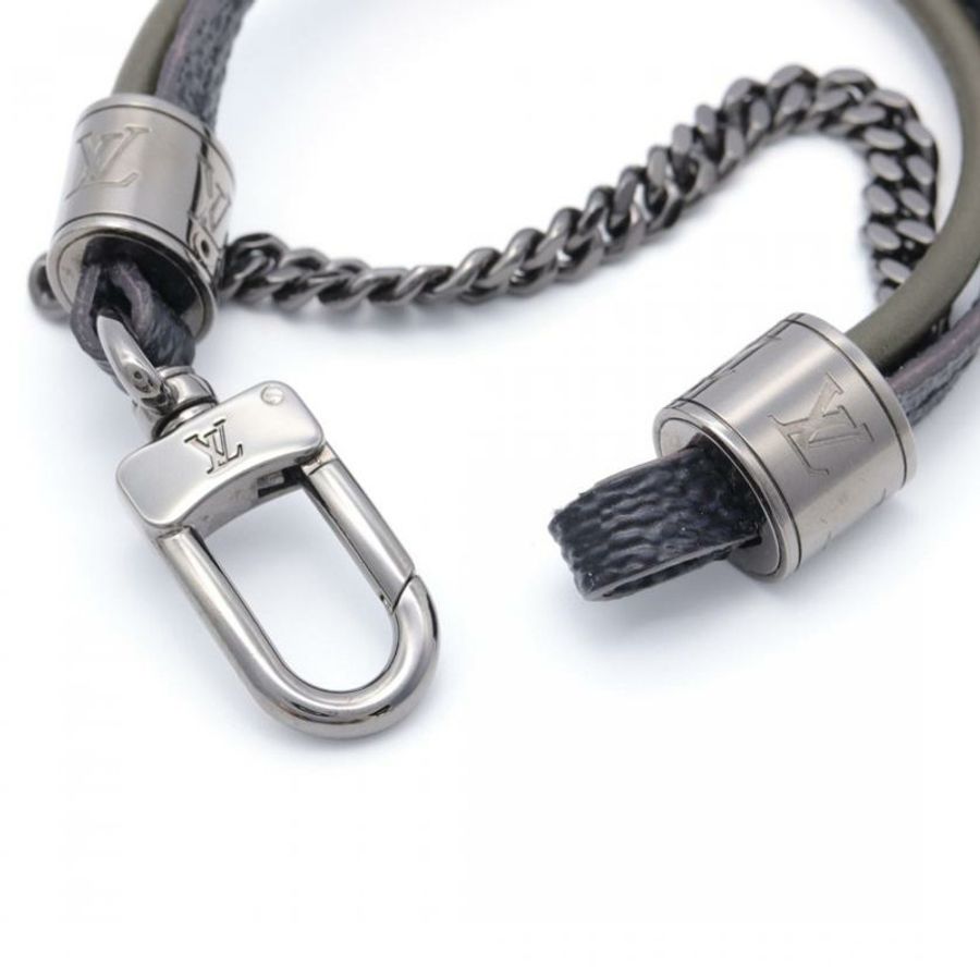 【日本直送】中古LOUIS VUITTON[B]LV Treble 手鍊手環 PVC 真皮 黑色 灰綠色 銀色 槍灰色-2