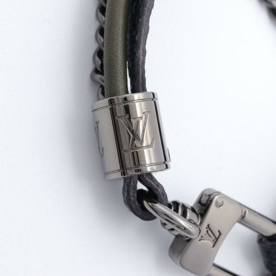 【日本直送】中古LOUIS VUITTON[B]LV Treble 手鍊手環 PVC 真皮 黑色 灰綠色 銀色 槍灰色-3