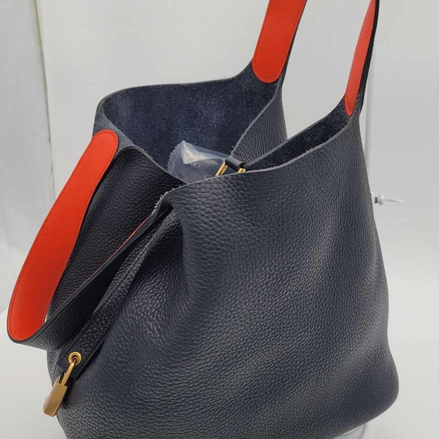 【Hermes 愛馬仕】Picotin Lock GM 26cm 牛皮深藍金扣鎖頭桶包 (菜籃子)-14