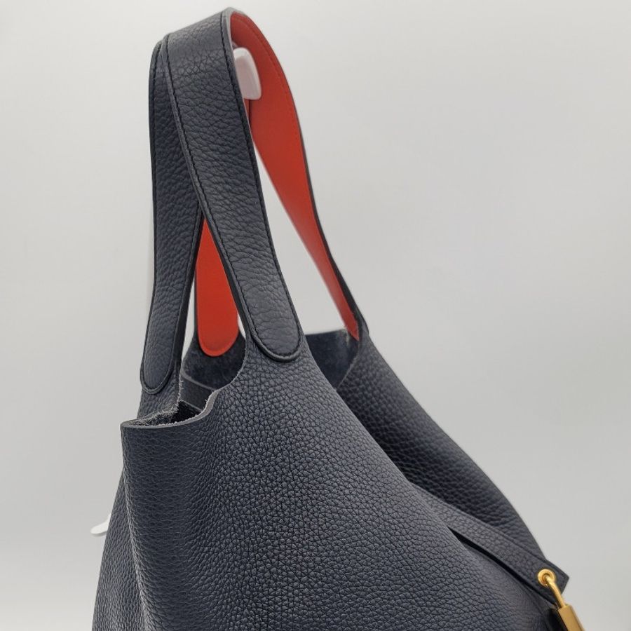 【Hermes 愛馬仕】Picotin Lock GM 26cm 牛皮深藍金扣鎖頭桶包 (菜籃子)-19