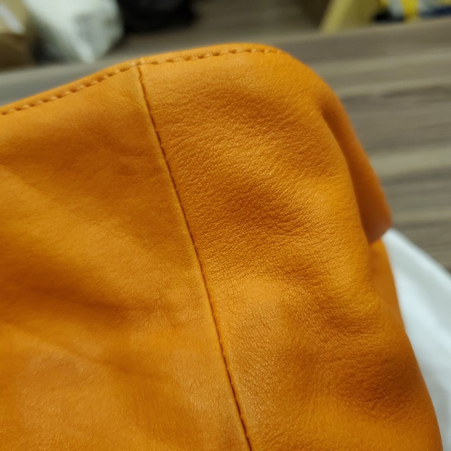 Longchamp橘子色皮製托特包-4