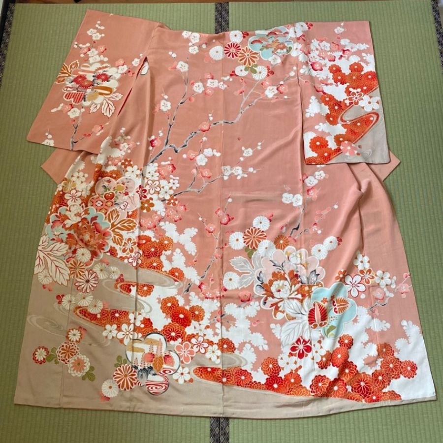 藏私·Collection_鴇色刺繡金牡丹訪問著古董和服-5