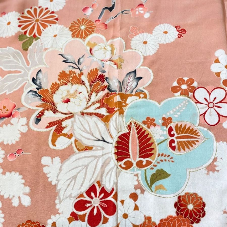 藏私·Collection_鴇色刺繡金牡丹訪問著古董和服-6