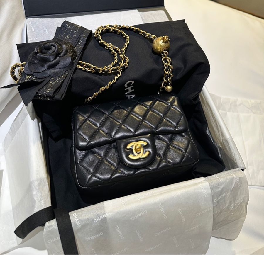 Chanel 金球小方胖 晶片款 全新全配 購證正本 限量黑緞帶 稀有釋出-0
