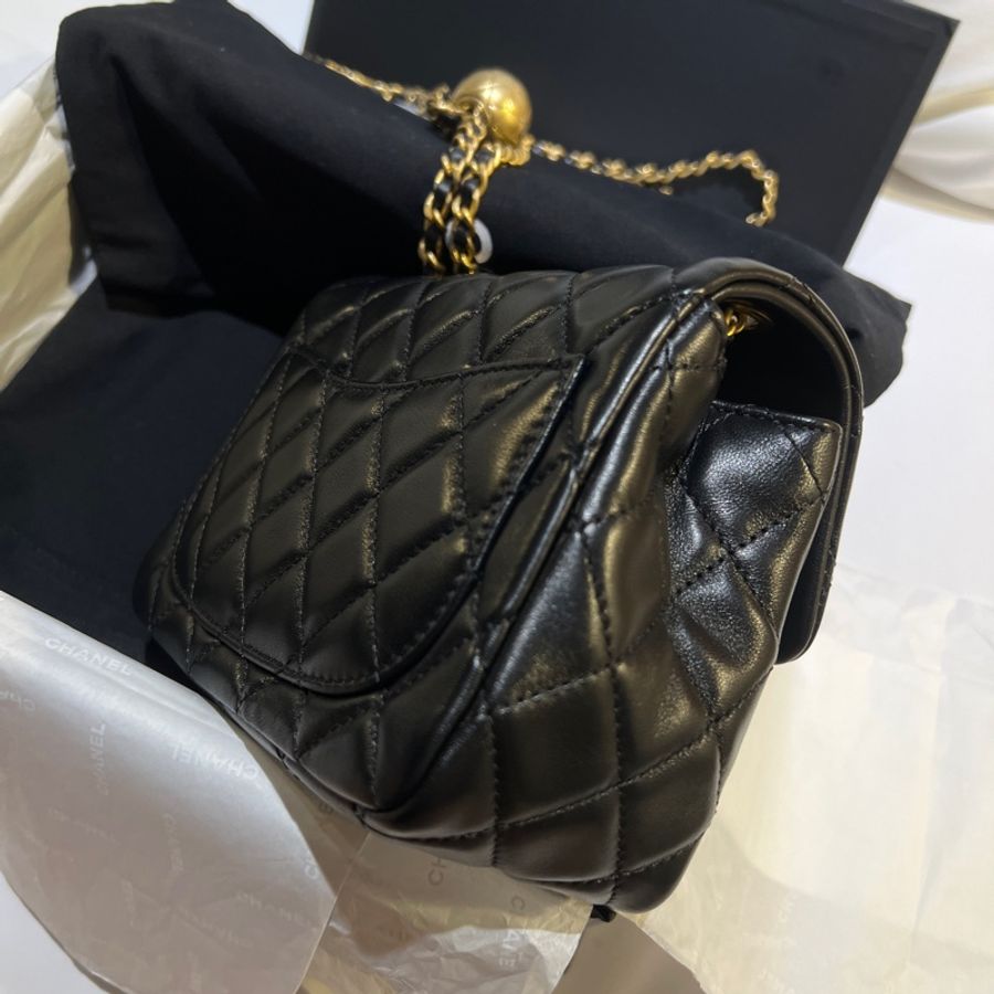 Chanel 金球小方胖 晶片款 全新全配 購證正本 限量黑緞帶 稀有釋出-5