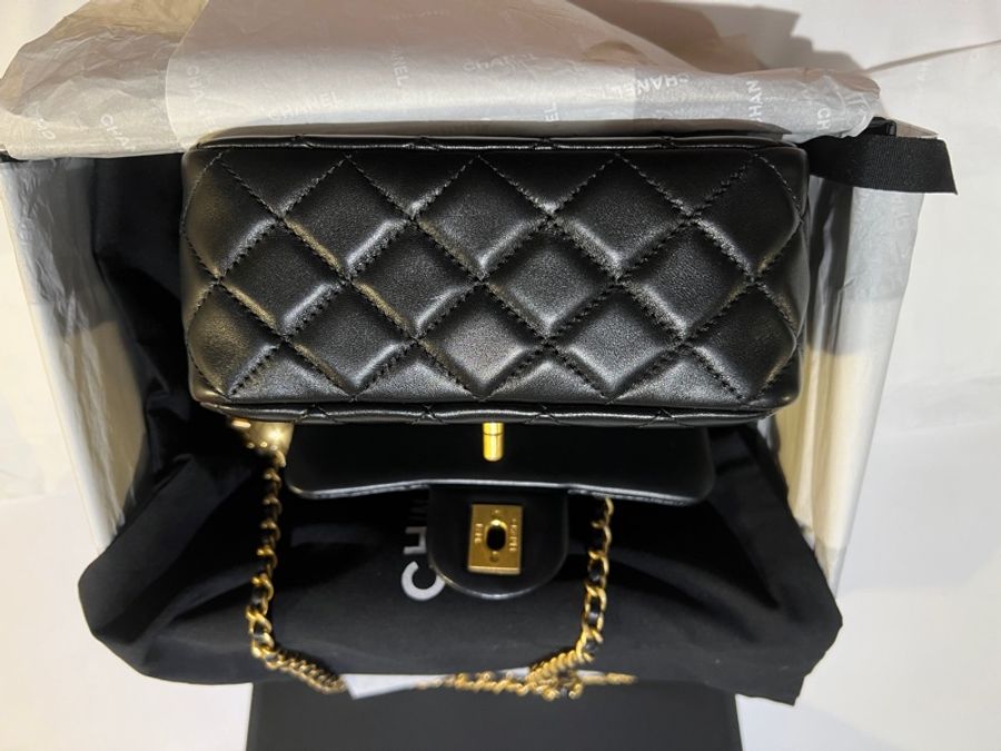 Chanel 金球小方胖 晶片款 全新全配 購證正本 限量黑緞帶 稀有釋出-6
