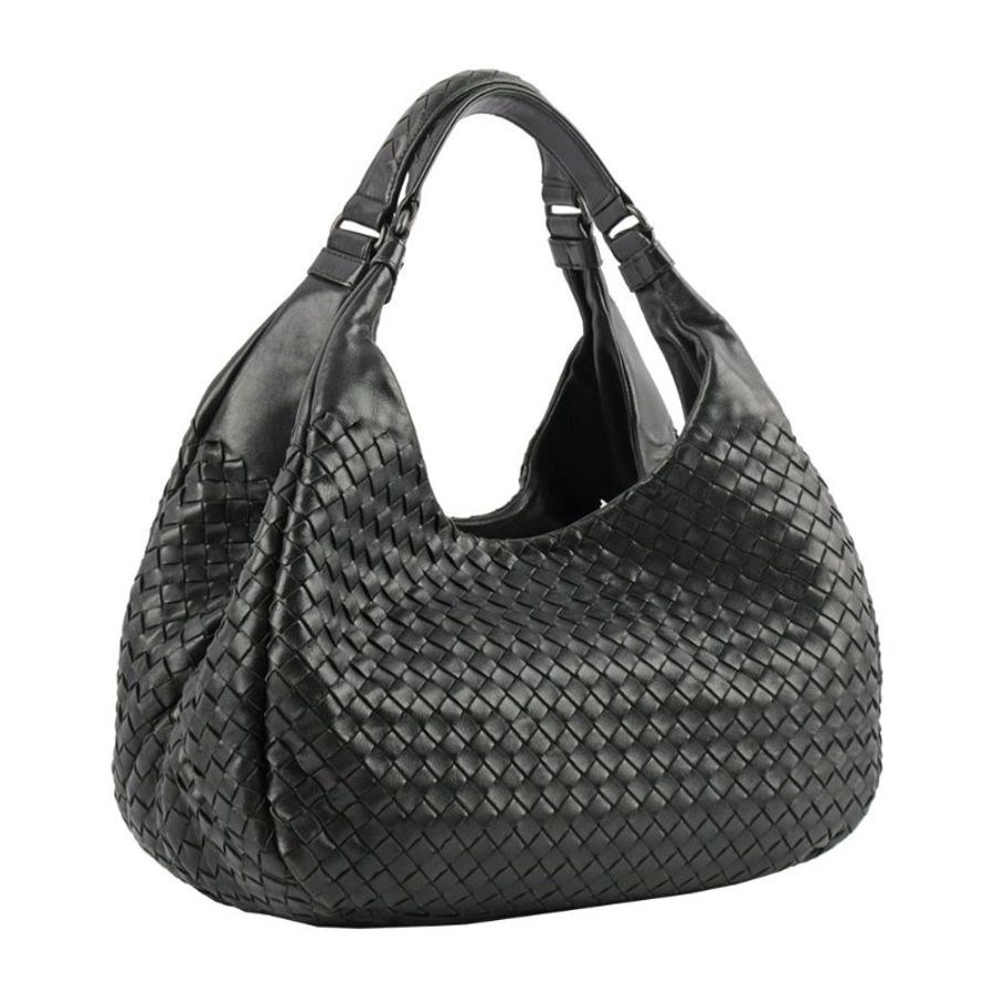 BOTTEGA VENETA Campana 小羊皮編織雙把小款手提包(黑色)-1