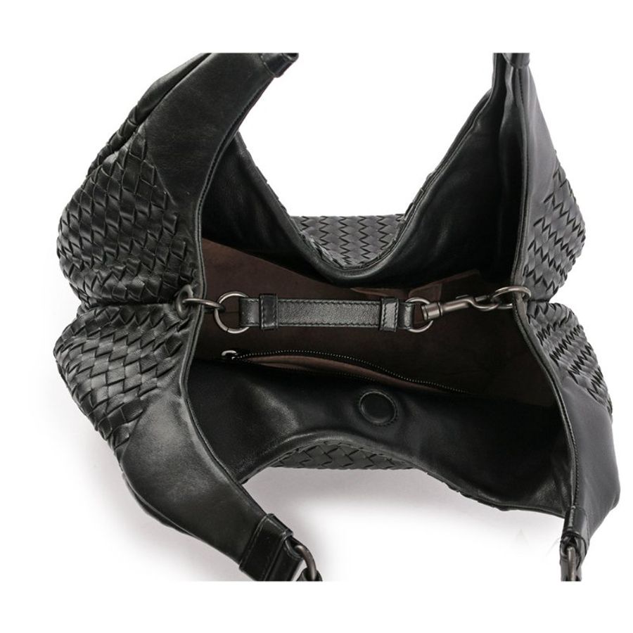 BOTTEGA VENETA Campana 小羊皮編織雙把小款手提包(黑色)-6