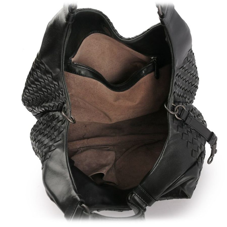 BOTTEGA VENETA Campana 小羊皮編織雙把小款手提包(黑色)-7