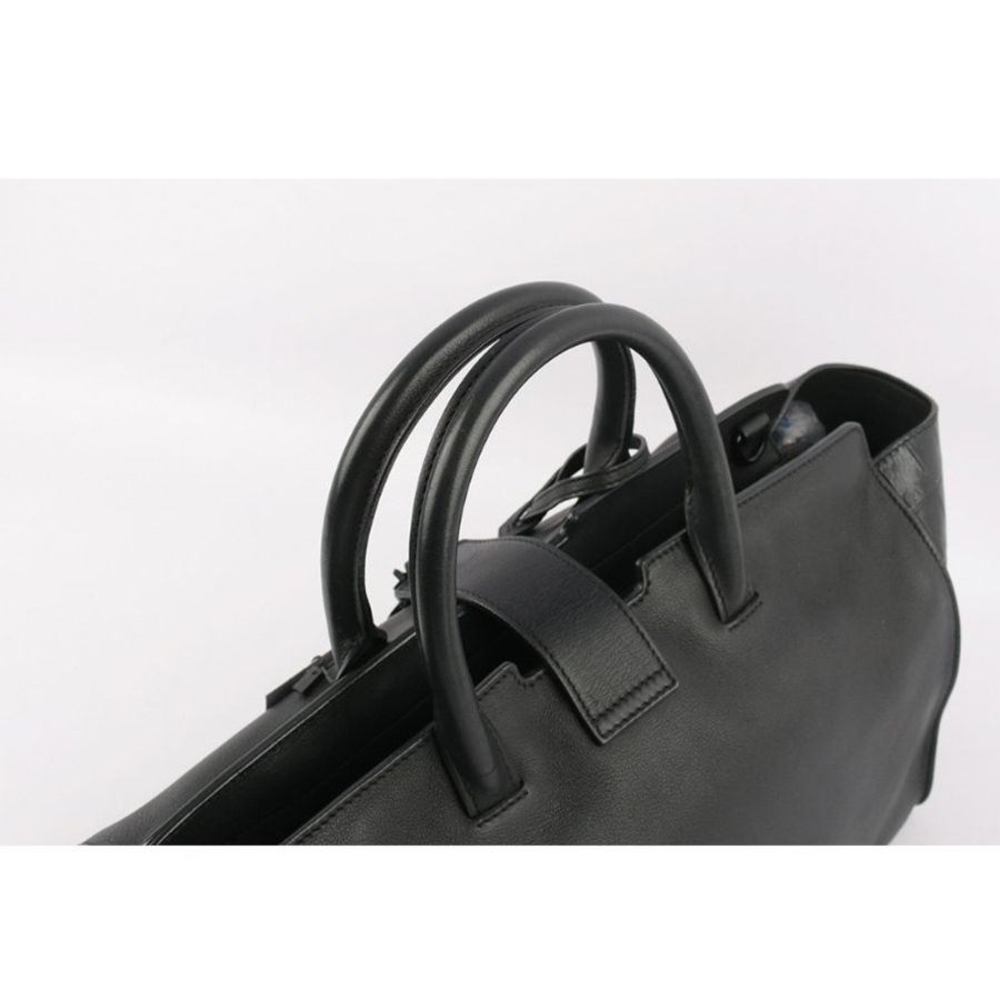 YSL Downtown 牛皮拼壓鱷魚紋牛皮二用包(小款)(黑色)-4
