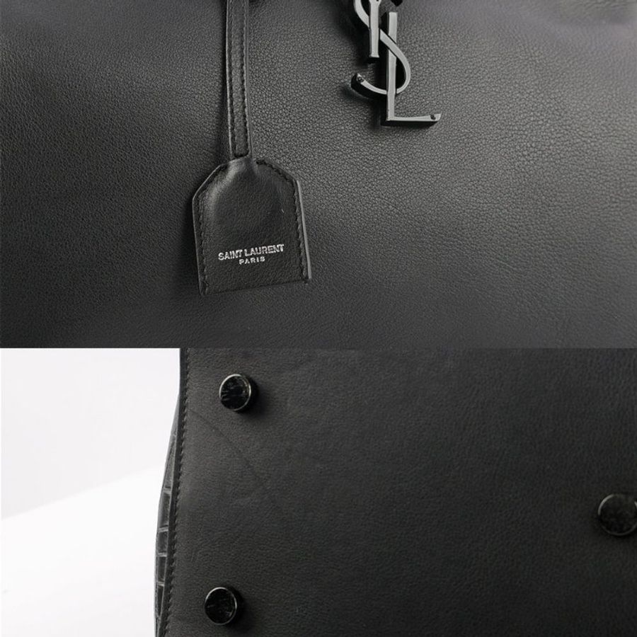 YSL Downtown 牛皮拼壓鱷魚紋牛皮二用包(小款)(黑色)-6