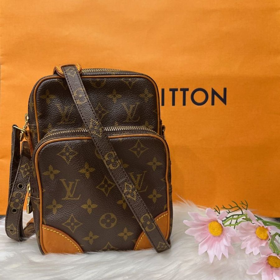 LV 老花字紋 VINTAGE 直立式 日字子母航空包 斜背包/肩背包-0
