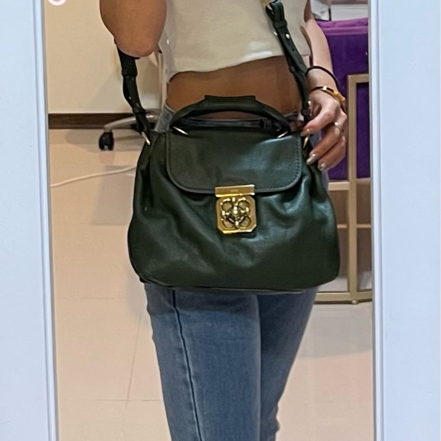 CHLOE 兩用包 斜背包 手提包 質感墨綠色 金屬旋轉扣 二手精品-6