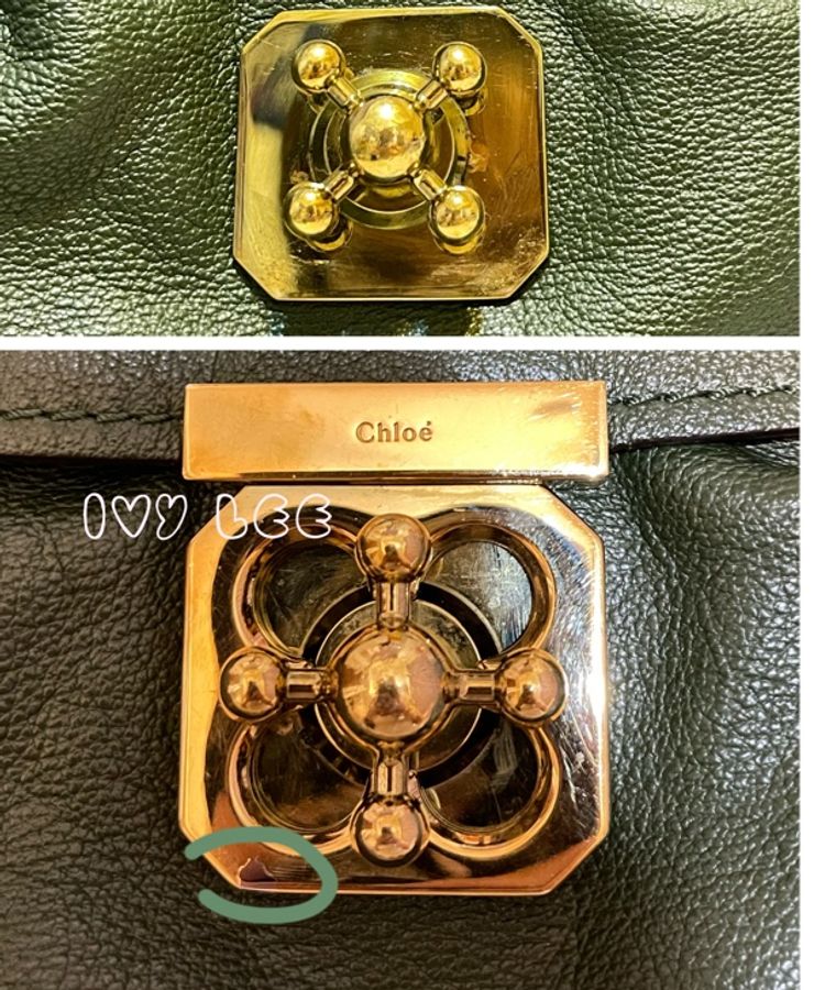 CHLOE 兩用包 斜背包 手提包 質感墨綠色 金屬旋轉扣 二手精品-9