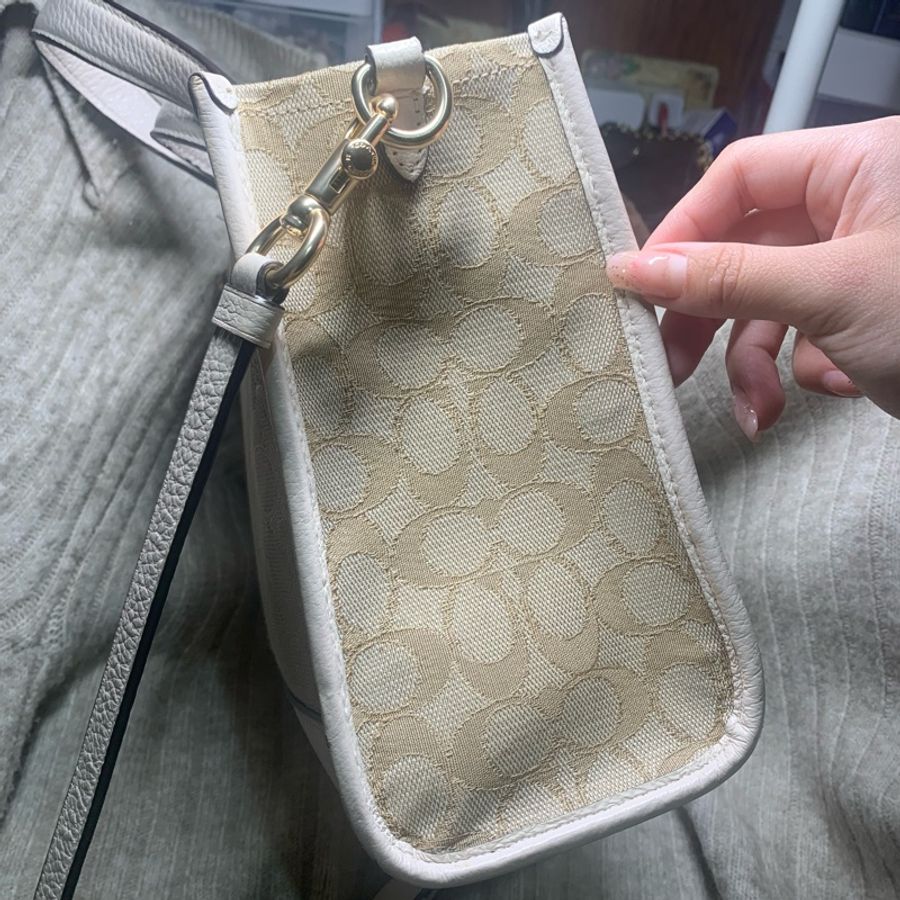 coach米白色方包斜背包手提包-1