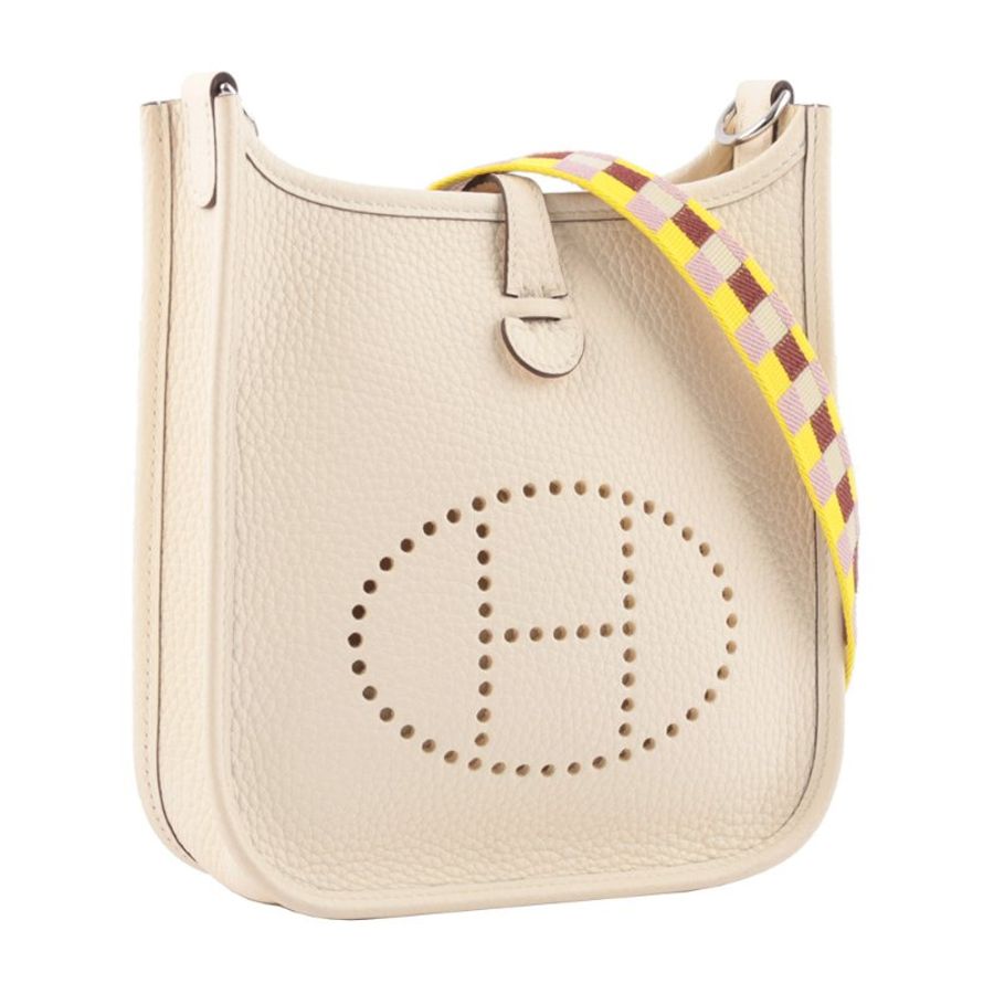 HERMES 銀釦 TC皮 MINI EVELYNE 16 斜背包(奶昔白)-1