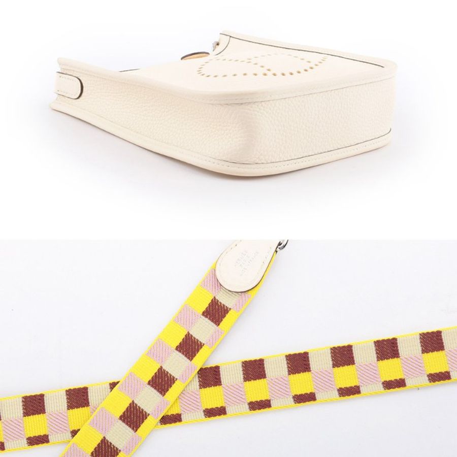 HERMES 銀釦 TC皮 MINI EVELYNE 16 斜背包(奶昔白)-3
