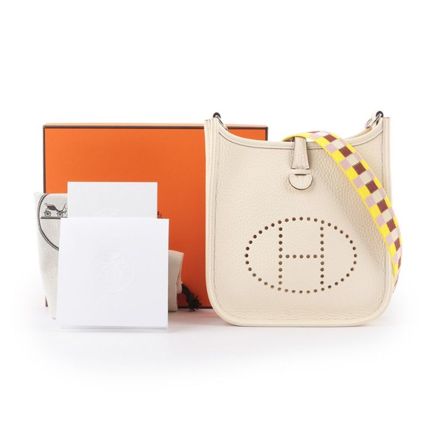 HERMES 銀釦 TC皮 MINI EVELYNE 16 斜背包(奶昔白)-5