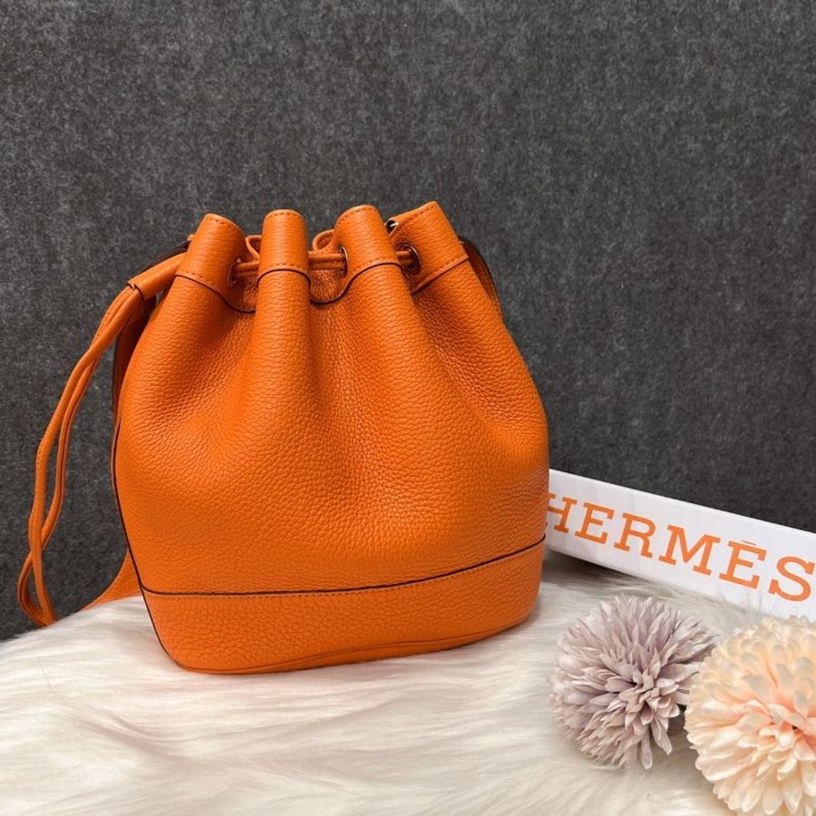 Hermes 愛馬仕 橘色全皮 VINTAGE款 小水桶包/束口包/肩背包/手提包-1