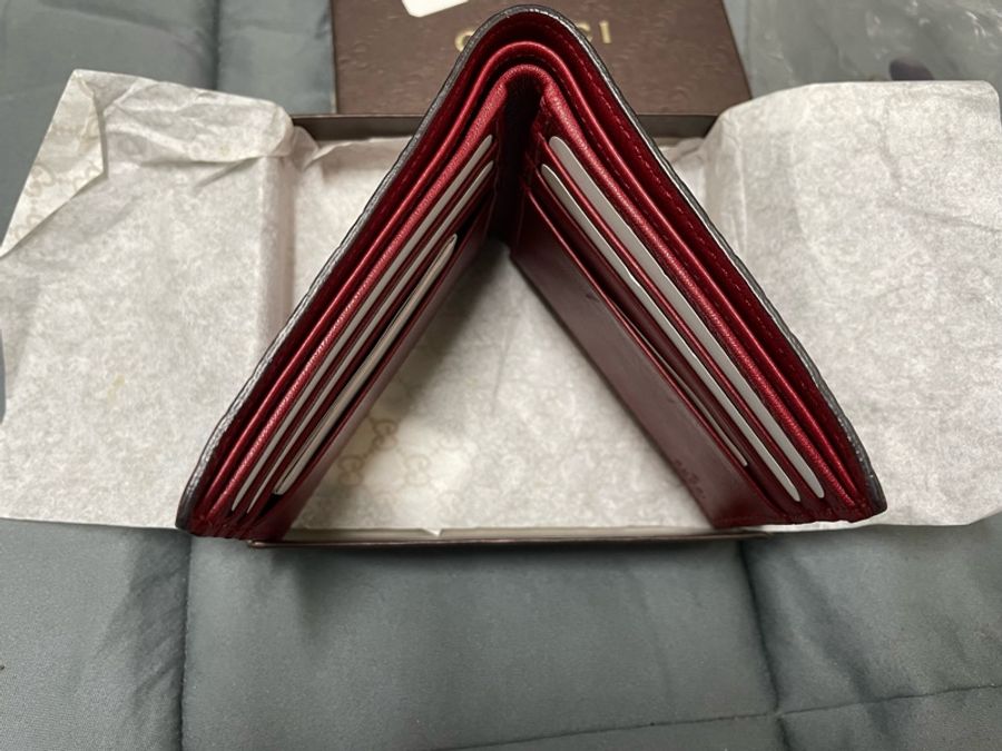 Gucci Bifold Wallet Micro Guccissima red 經典雙G壓花紋對折短皮夾 紅 近新-7