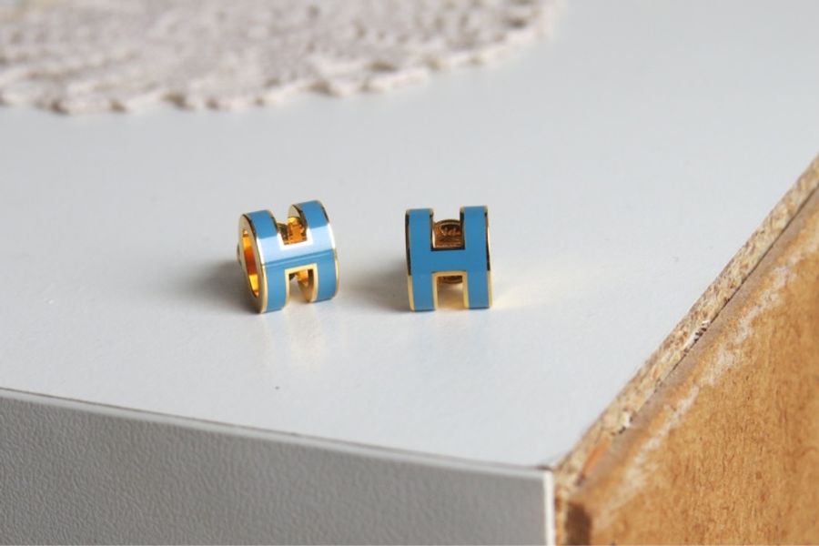 愛馬仕mini pop H 耳環 牛仔藍 全新-4