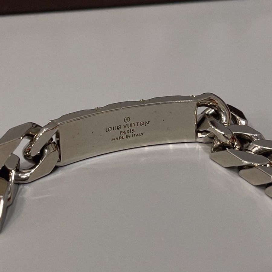 Louis Vuitton LV 銀色 花紋 LOGO 古巴鍊粗手鍊/手環/飾品-4
