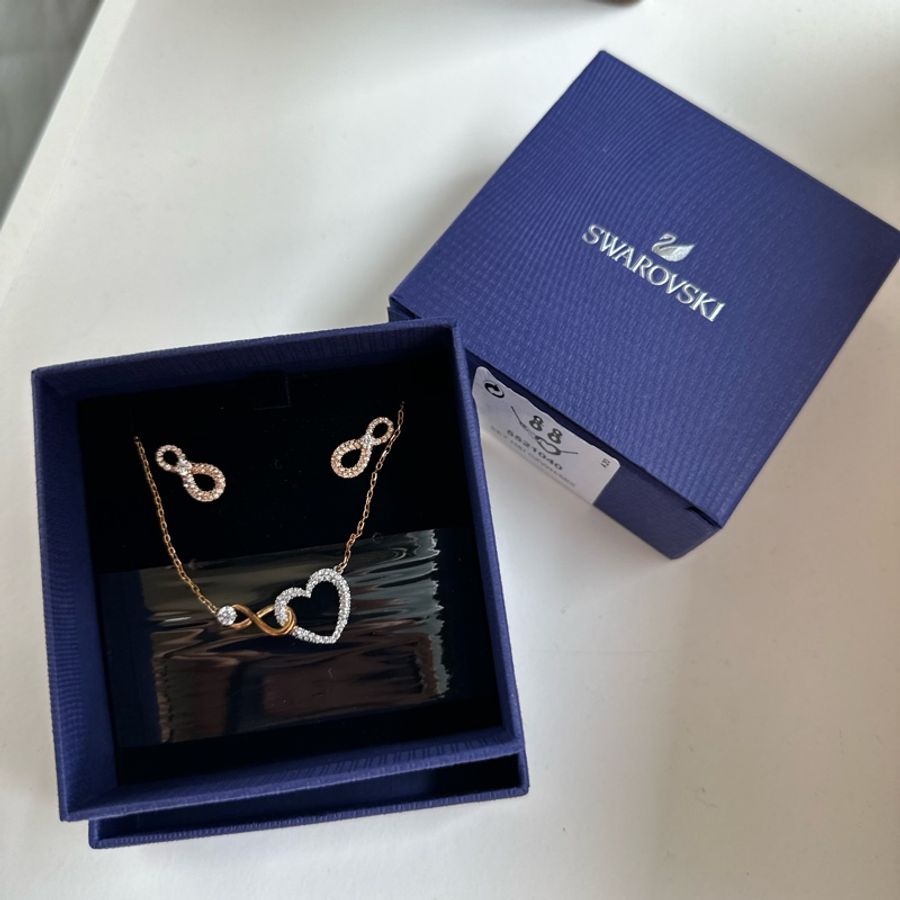 Swarovski Infinity 愛心無限符號玫瑰金耳環項鍊組-0