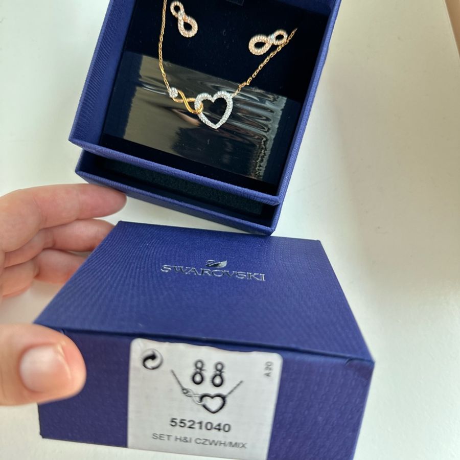 Swarovski Infinity 愛心無限符號玫瑰金耳環項鍊組-2