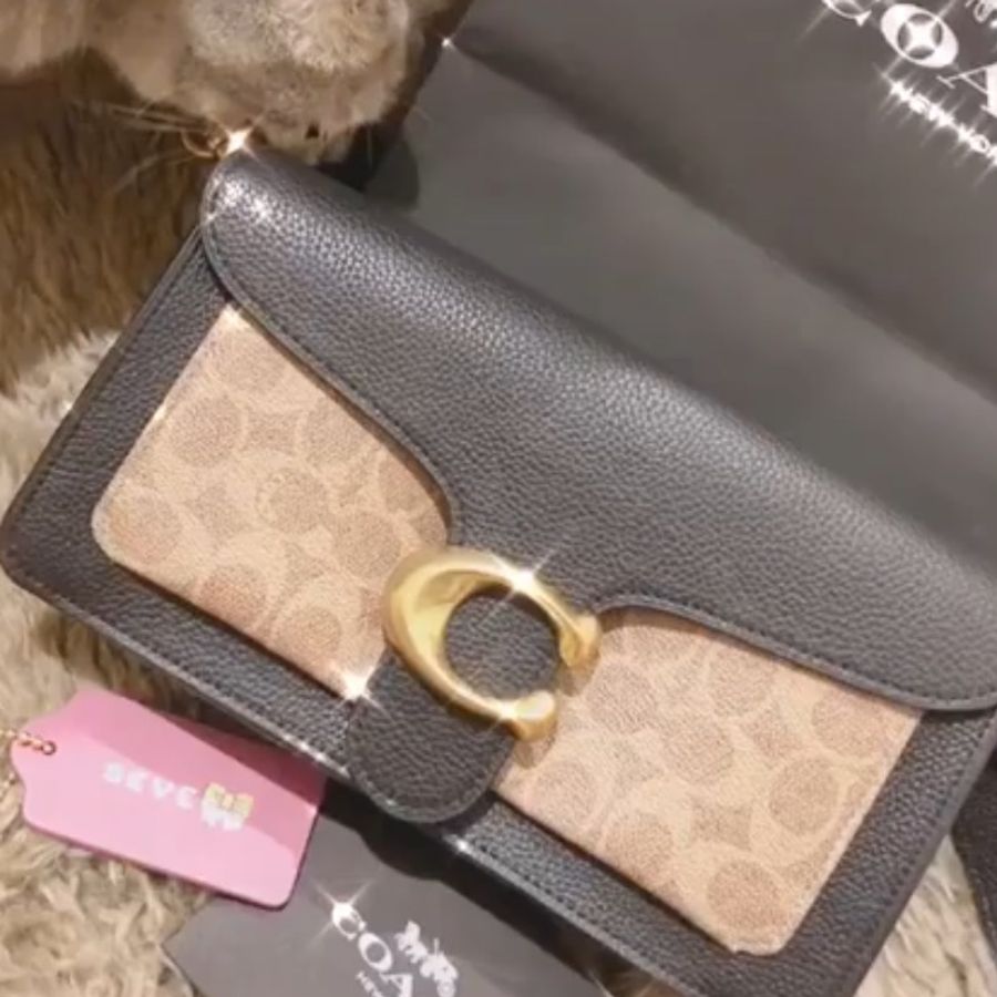 Coach Tabby 黑色老花撞色肩手袋包-0