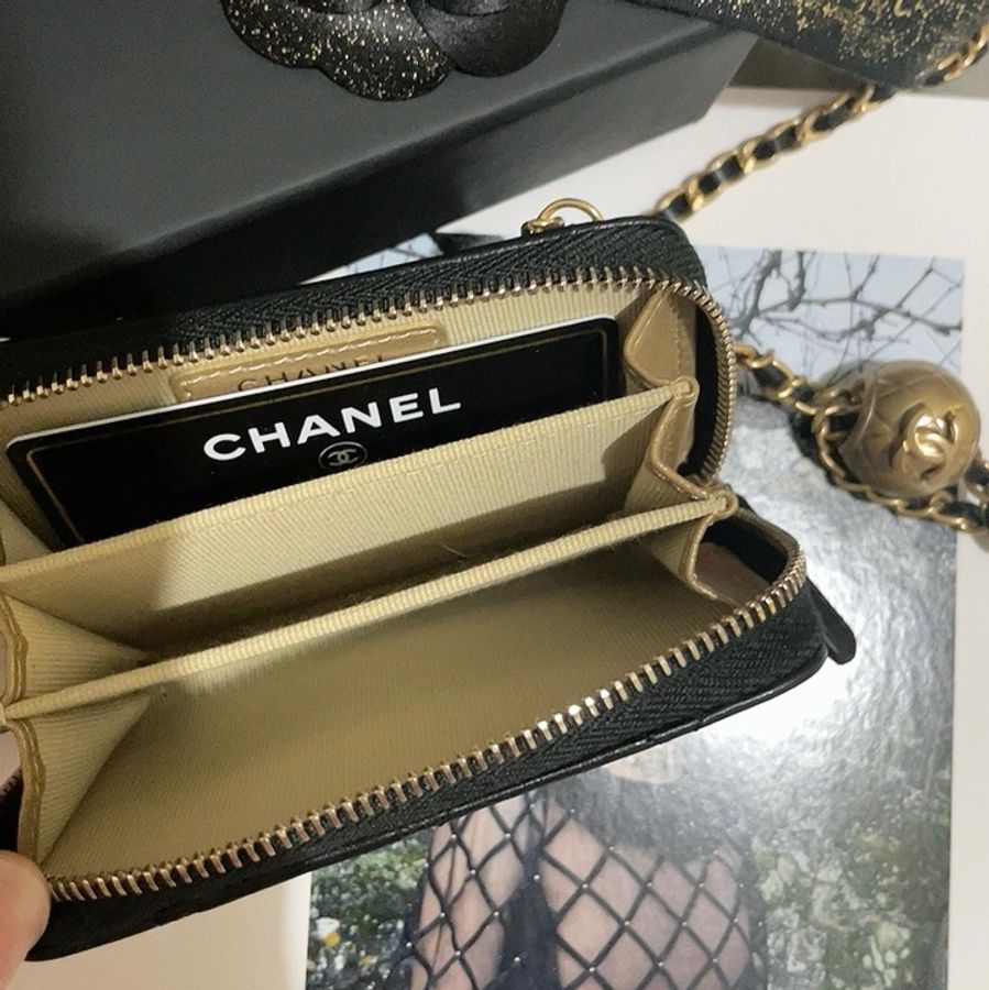 Chanel 金球拉鏈零錢卡包-1