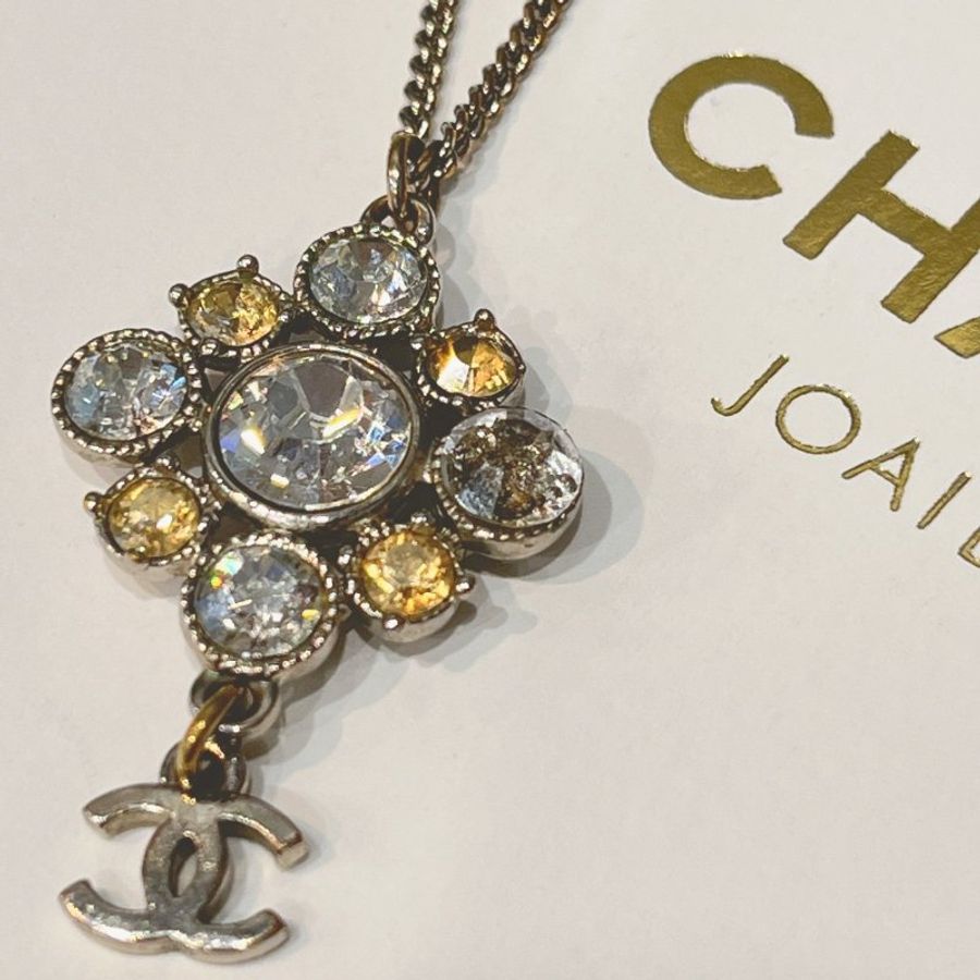 CHANEL 香奈兒 菱形 水鑽造型 垂墜雙C項鍊/飾品-4