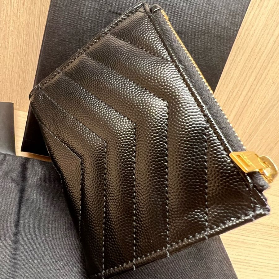 YSL 黑金魚子醬對開卡夾一字零錢包-4