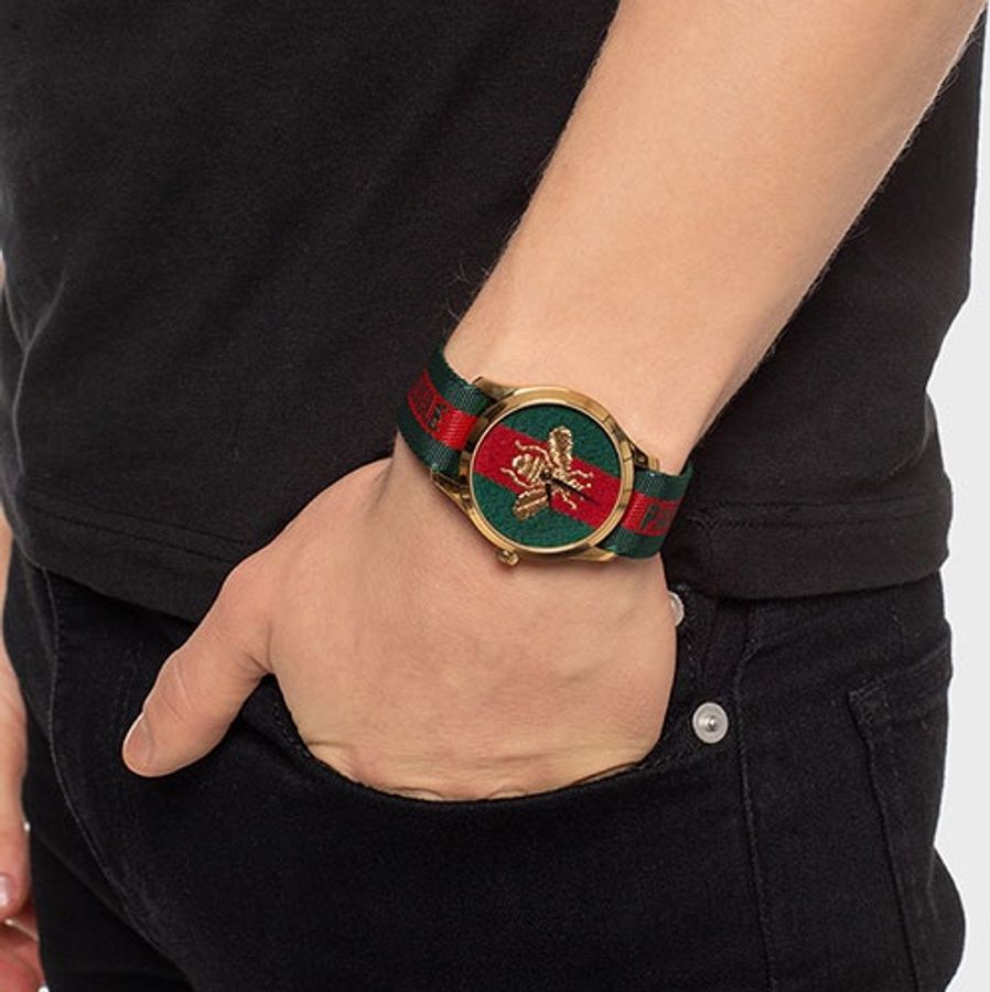 全新 GUCCI 古馳 G-Timeless 蜜蜂刺繡 腕錶 手錶 石英 38mm-5