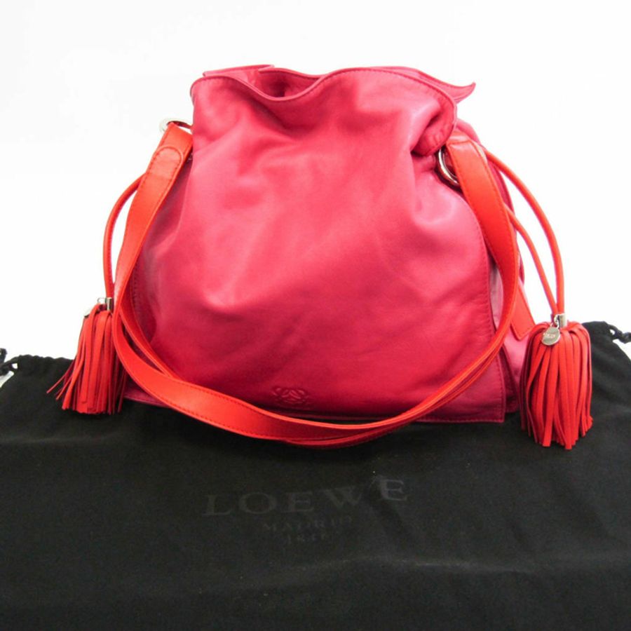 【日本直送】Loewe Flamenco 女士皮革單肩包粉色、紅色-8