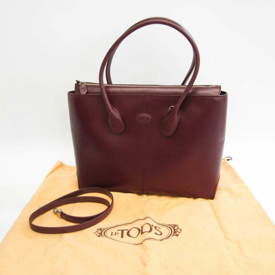 【日本直送】Tod's 酒紅色女士皮革單肩包、托特包酒紅色-12