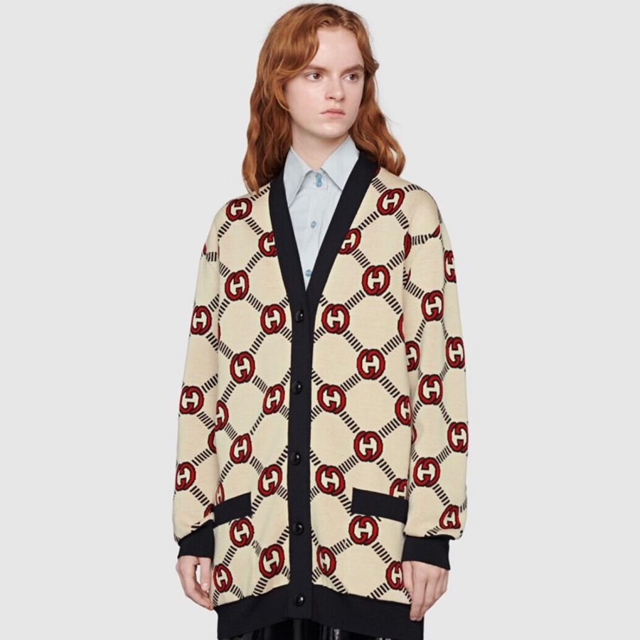 Gucci 提花logo兩穿針織羊毛衫-0