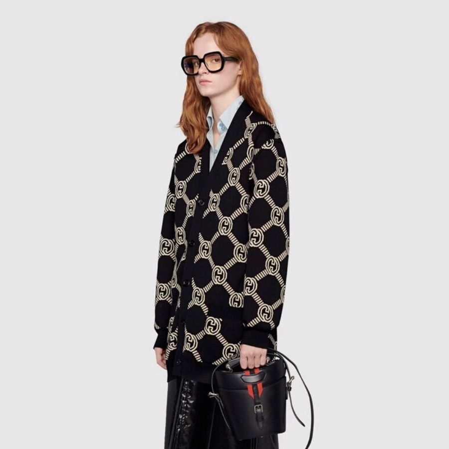 Gucci 提花logo兩穿針織羊毛衫-1