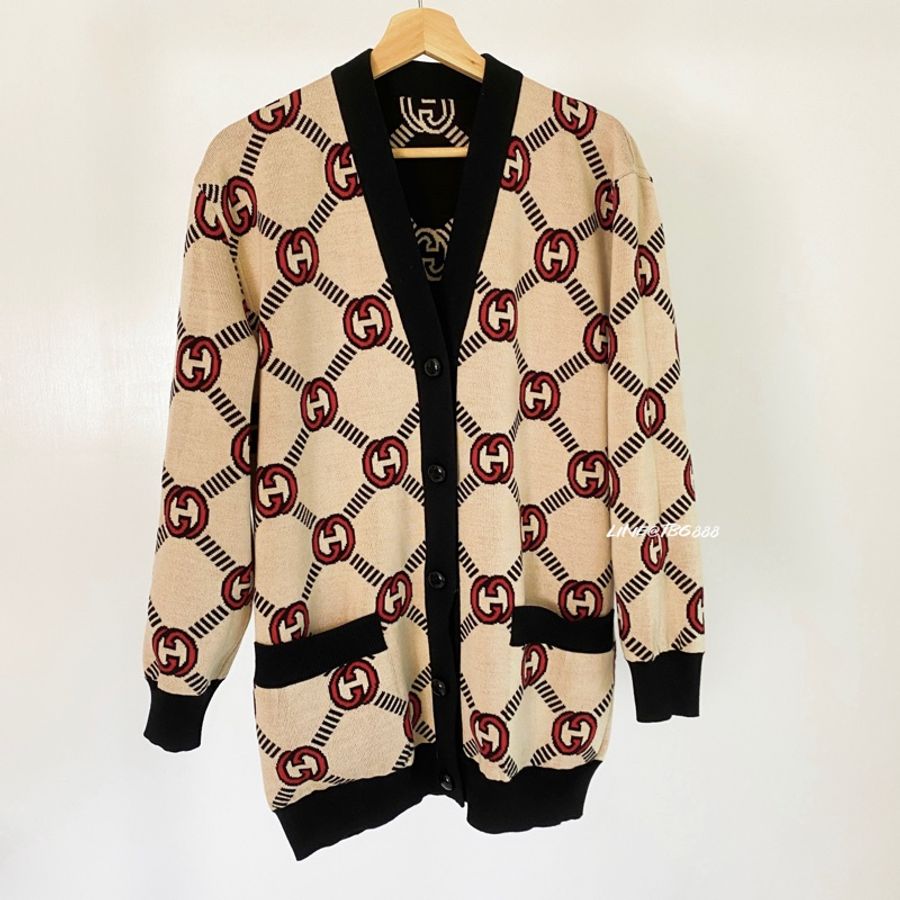Gucci 提花logo兩穿針織羊毛衫-2